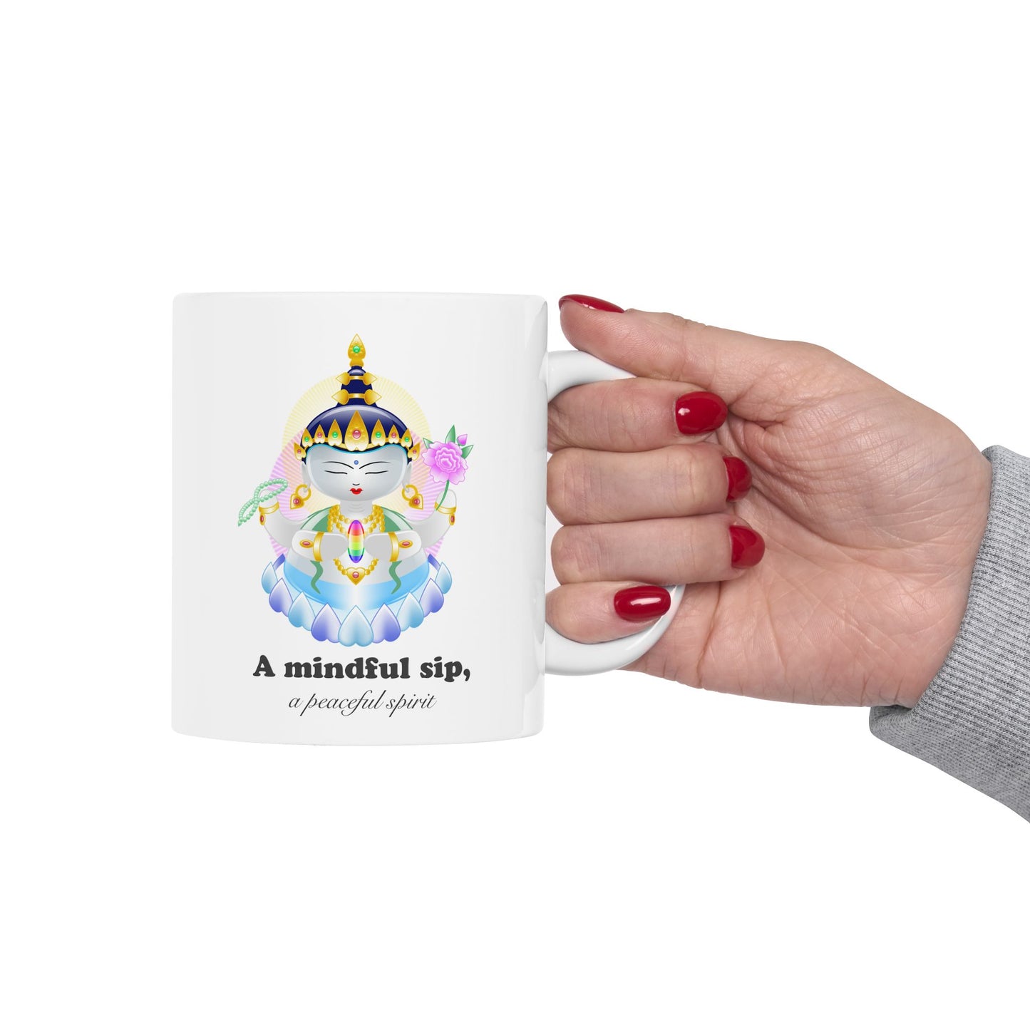 Avalokiteshvara Baby Buddha with mantra Ceramic Mug