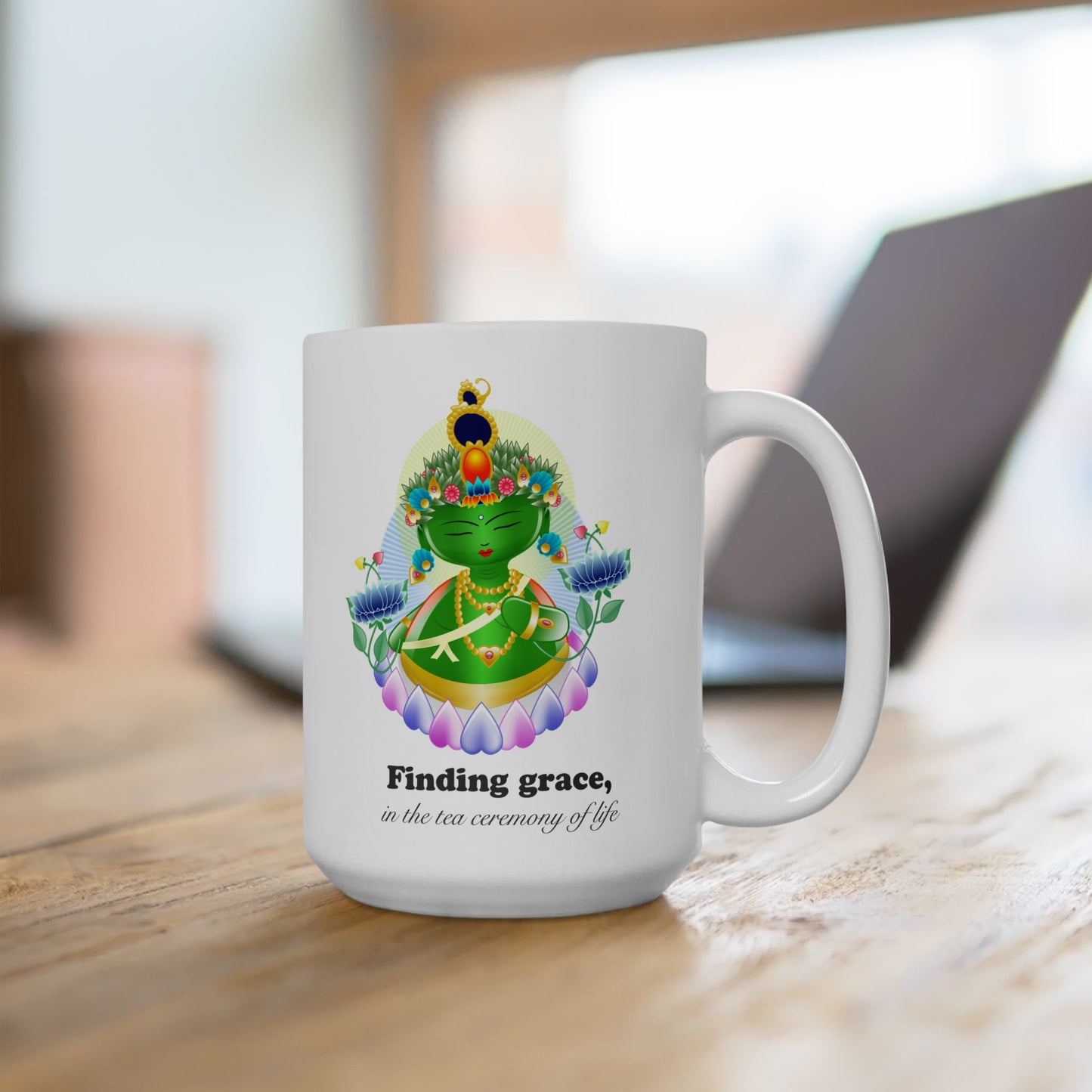 Green Tara Baby Buddha with mantra Ceramic Mug