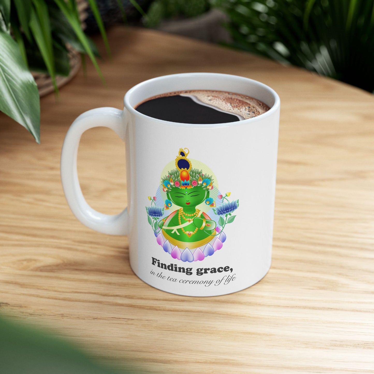 Green Tara Baby Buddha with mantra Ceramic Mug