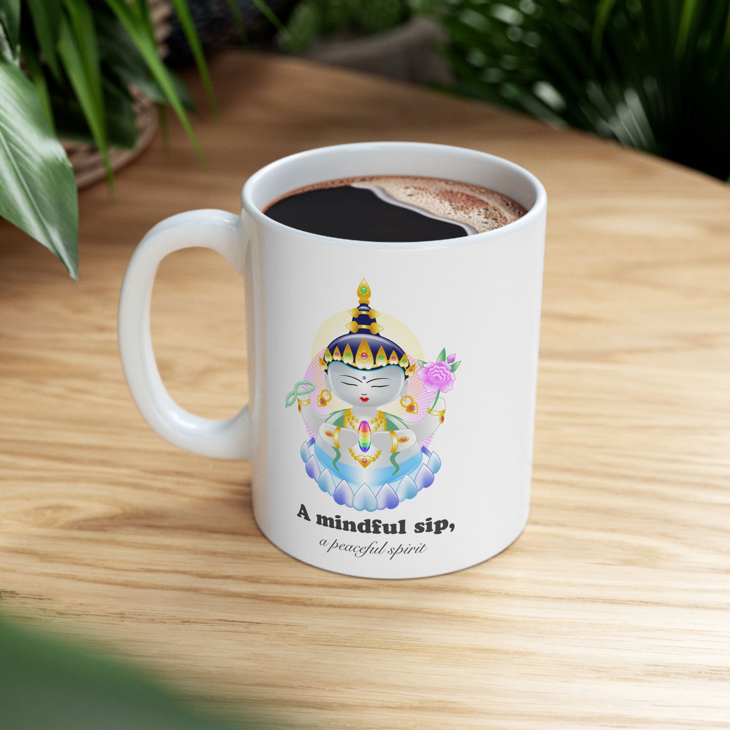 Avalokiteshvara Baby Buddha with mantra Ceramic Mug