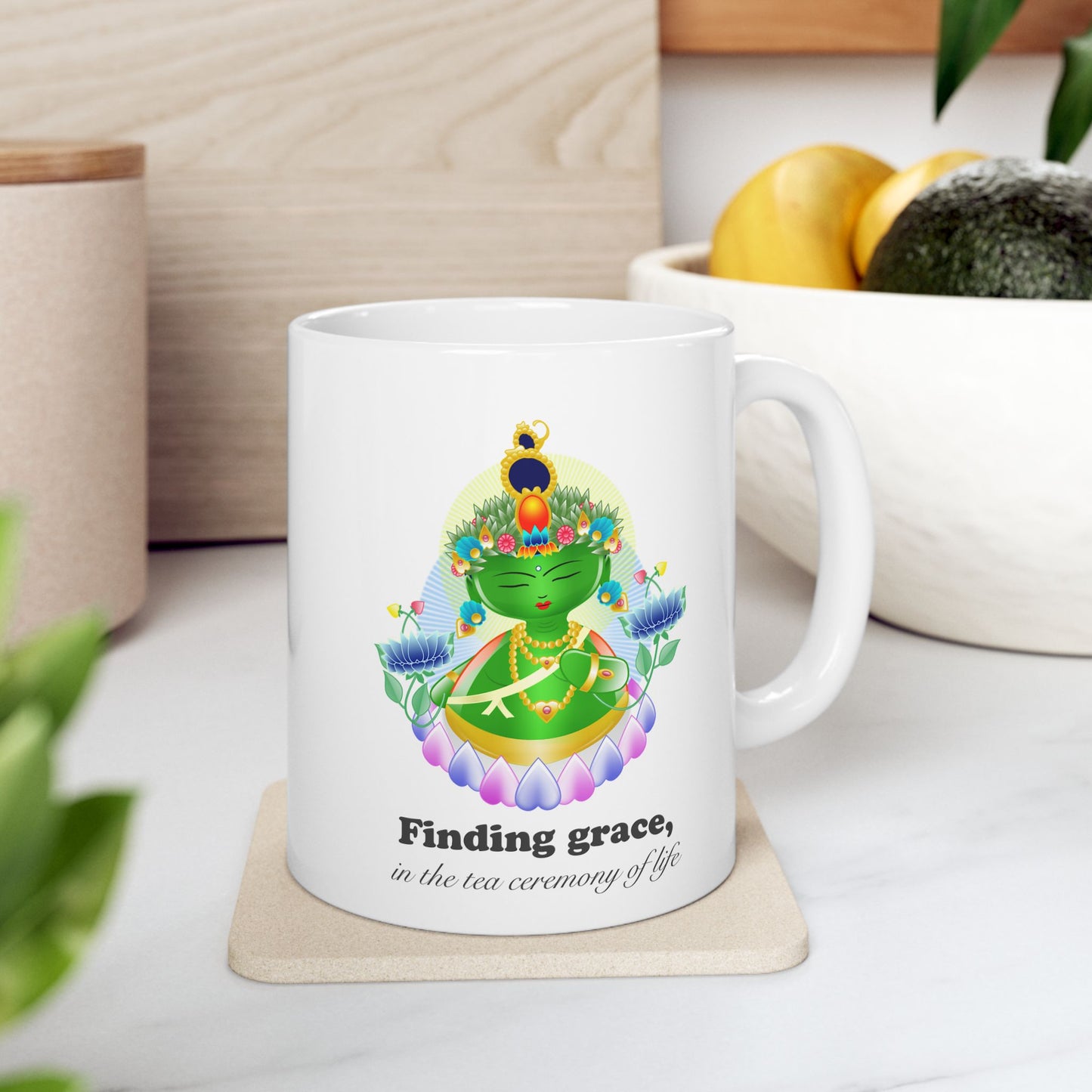 Green Tara Baby Buddha with mantra Ceramic Mug